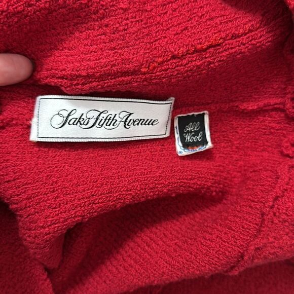 Adolfo Saks Fifth Avenue red wool skirt suit jacket 6 medium m gold - Picture 13 of 14